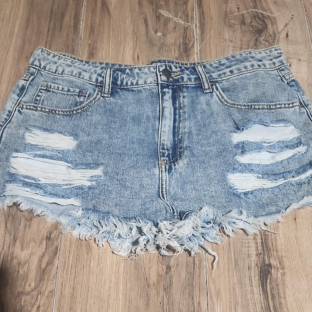 Fashion Nova Light Blue Distressed Jean Shorts